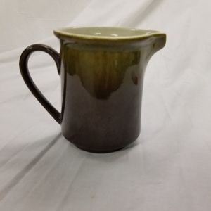 Creamer Milk Jar Mikasa Green Brown Vintage Coffee